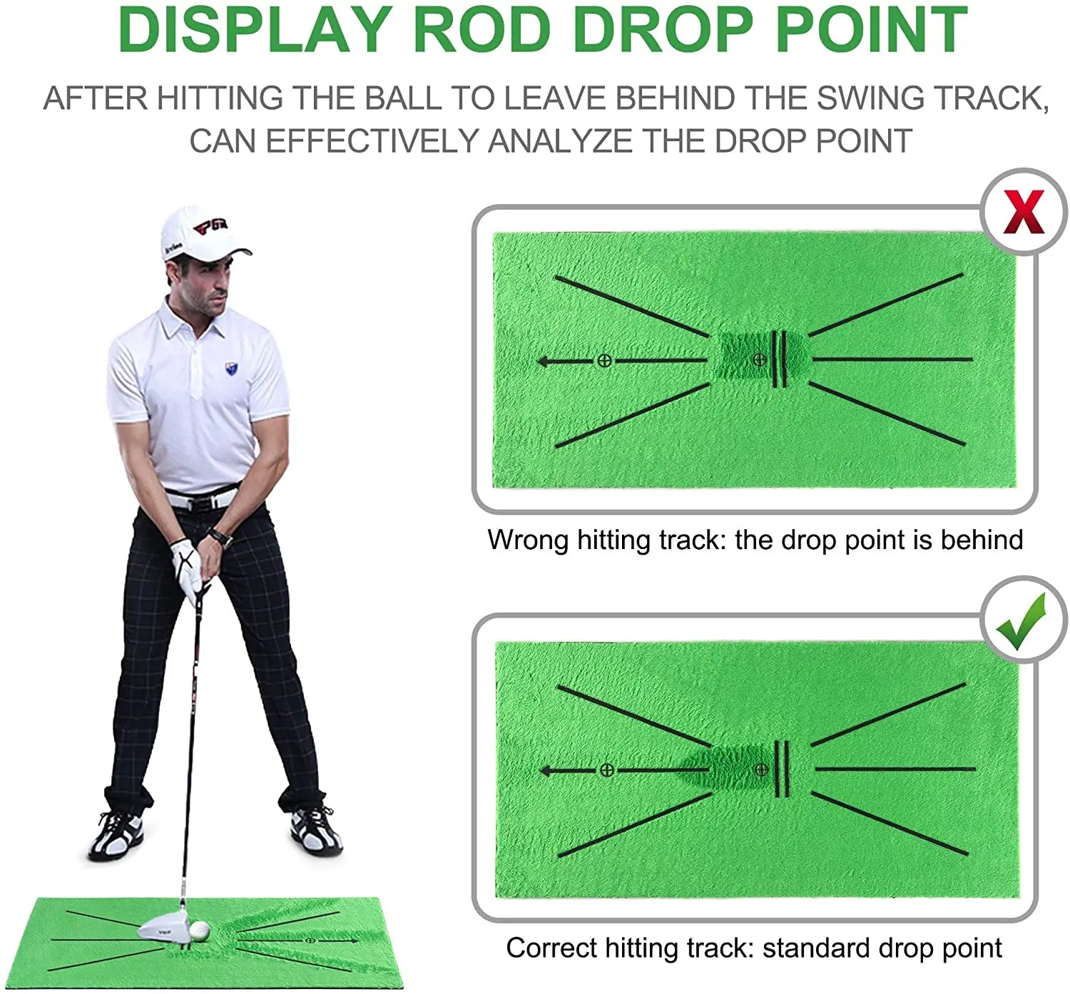 Golf Swing Training Mat – 30x60cm Swing Path Practice and Impact Detection Pad
