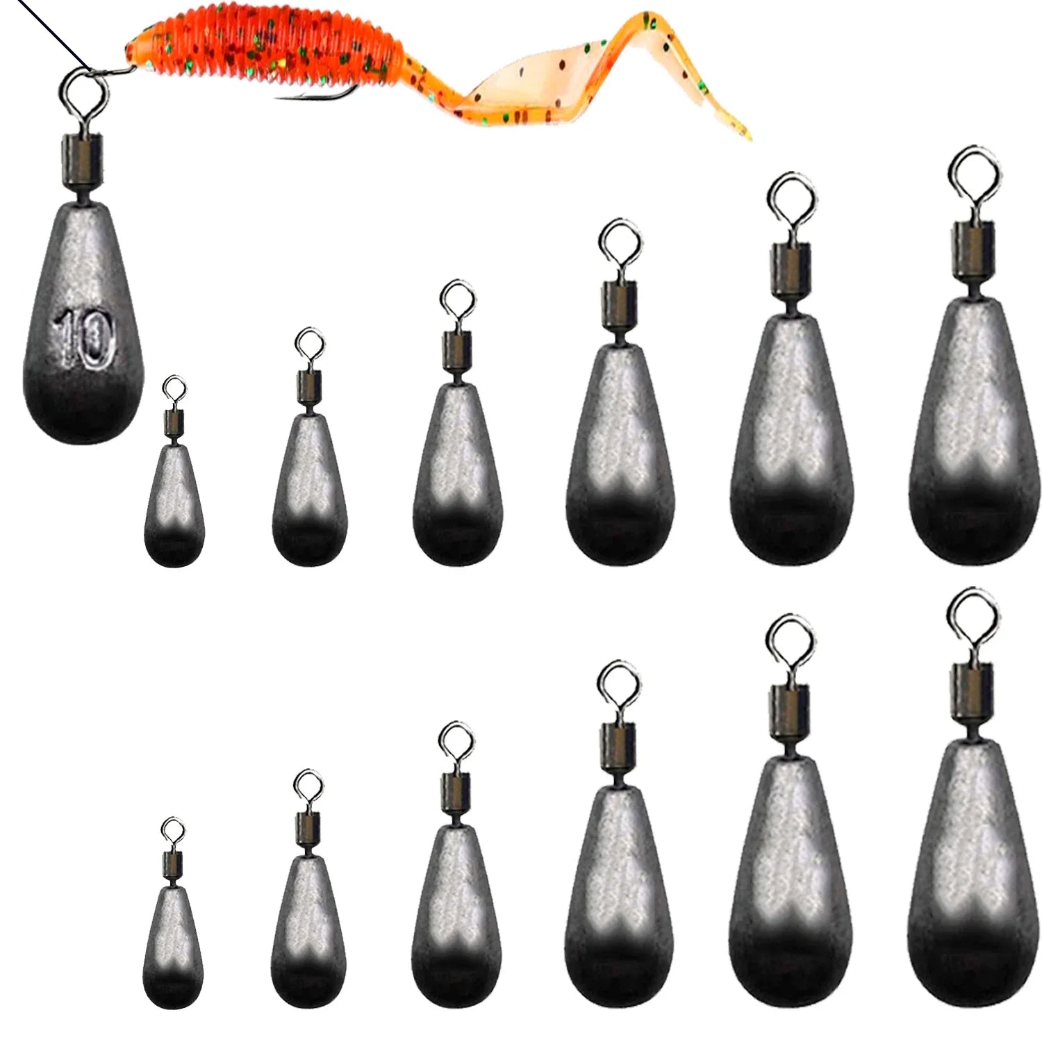 10pcs Water Drop Fishing Weights – Assorted Sinkers Set