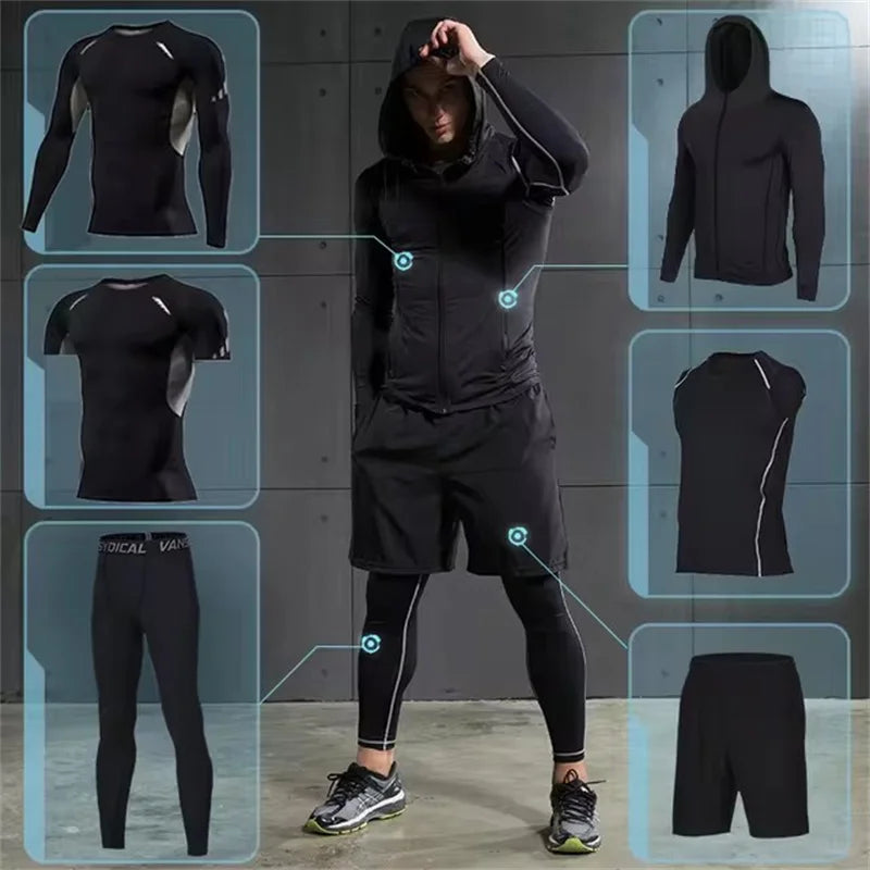 Men’s Compression Sportswear Set – 5-Piece Athletic Training Outfit