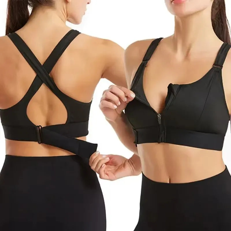 Front-Zip Sports Bra for Women – Adjustable, Shockproof Athletic Crop Top