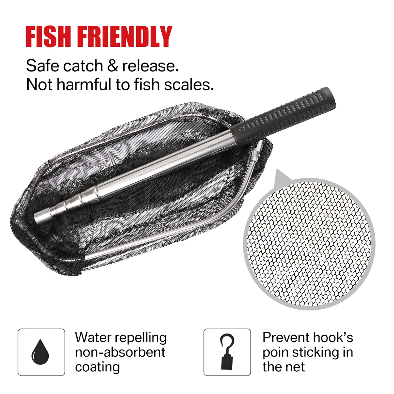 Telescopic Fishing Net (55cm–190cm) – Foldable Landing Net for Salmon, Carp, Catfish, and Trout
