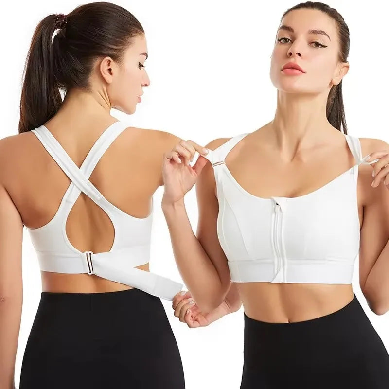 Front-Zip Sports Bra for Women – Adjustable, Shockproof Athletic Crop Top
