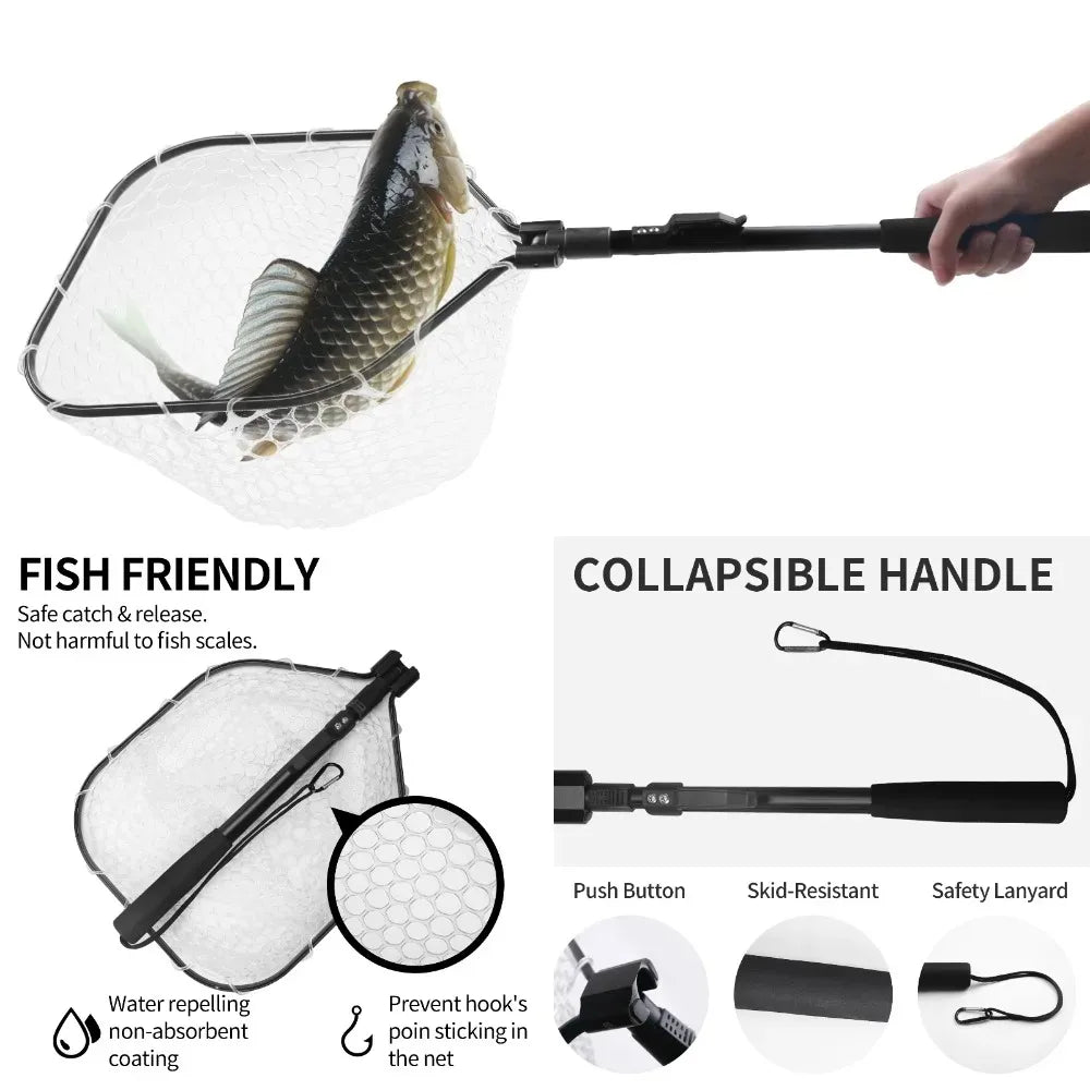 Telescopic Fishing Net (55cm–190cm) – Foldable Landing Net for Salmon, Carp, Catfish, and Trout
