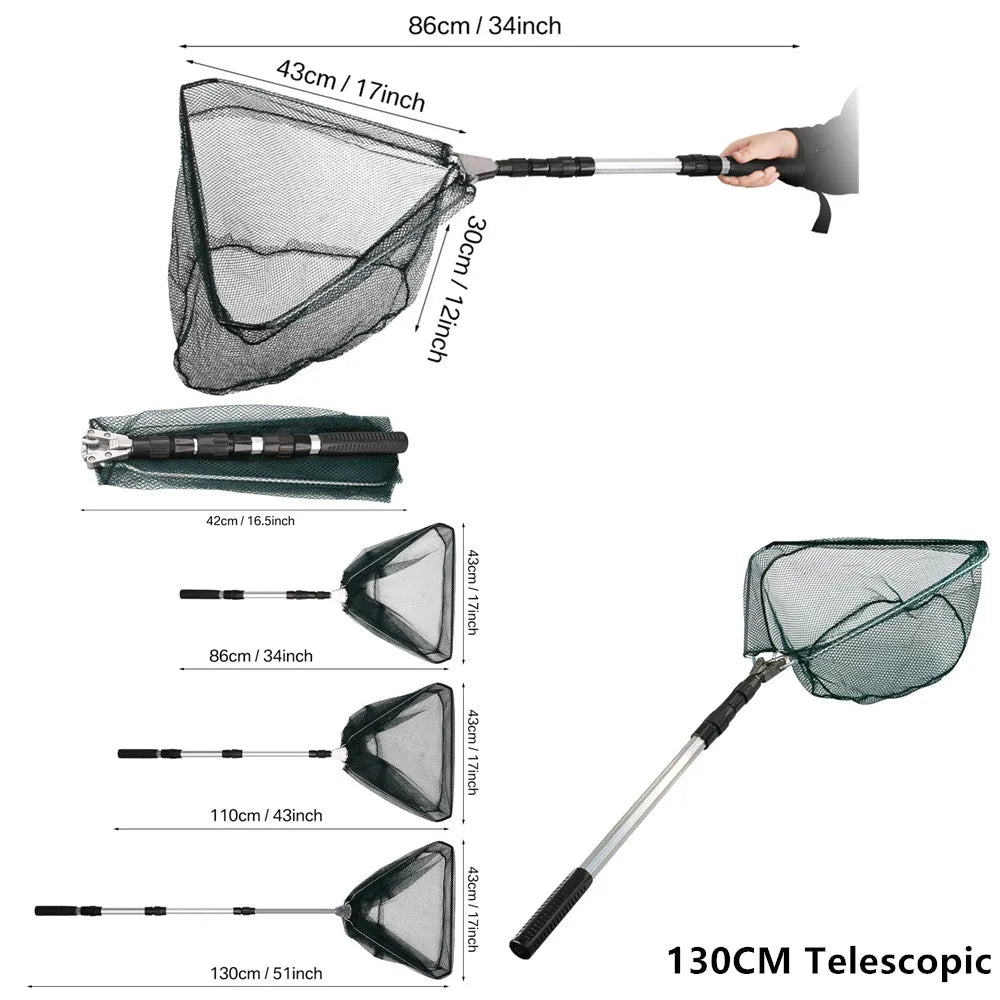 Telescopic Fishing Net (55cm–190cm) – Foldable Landing Net for Salmon, Carp, Catfish, and Trout