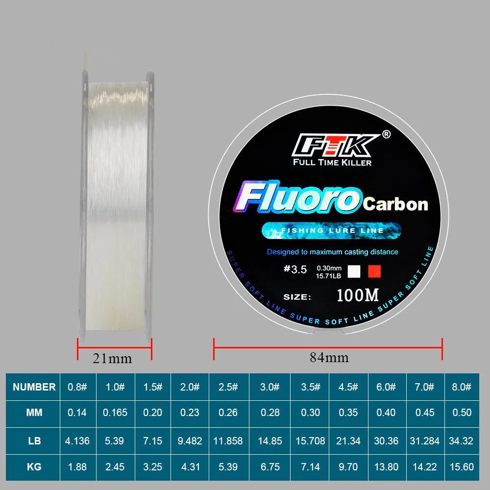 100m Fluorocarbon Bait Fishing Line – Carbon Fiber Fishing Line for All Types of Fishing
