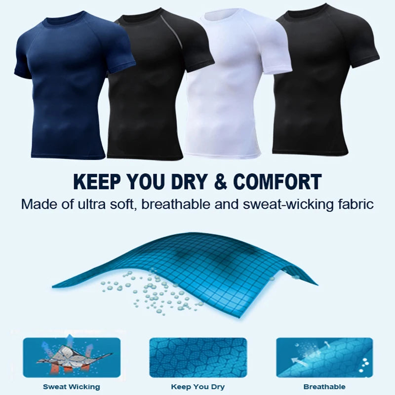 Men's Print Compression Shirt – Short Sleeve Quick-Dry Athletic Top